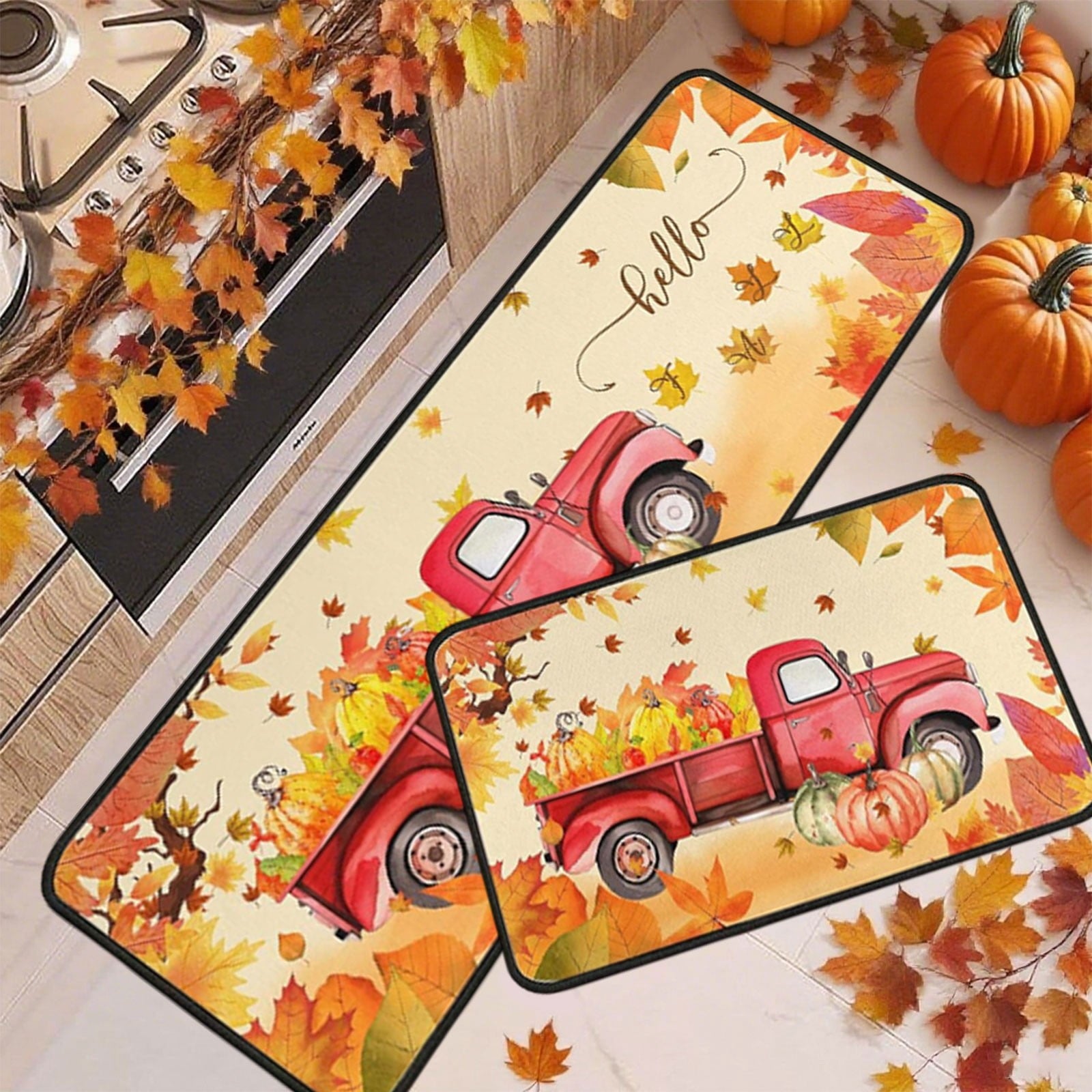 Stijggn Halloween Kitchen Mats for Floor Halloween Rugs Halloween Thanksgiving Decorations Doormat, Welcome Mats for Front Door,Spooky Outdoor Mats for Home Decor Holiday Decorative
