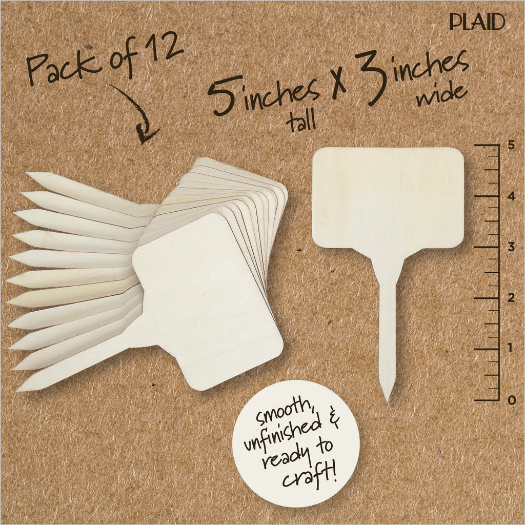 Plaid Decorative Wood Surfaces Plant Pokes, 12 Pieces - Customizable Garden Stakes