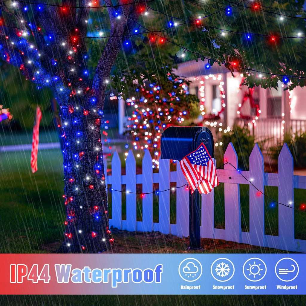 JMEXSUSS 2 Pack Solar String Lights Outdoor, 100 LED 42.7ft White Solar Lights Outdoor Waterproof, 8 Modes Green Wire Solar Christmas Lights for Garden, Wedding, Party, Christmas Tree Decoration