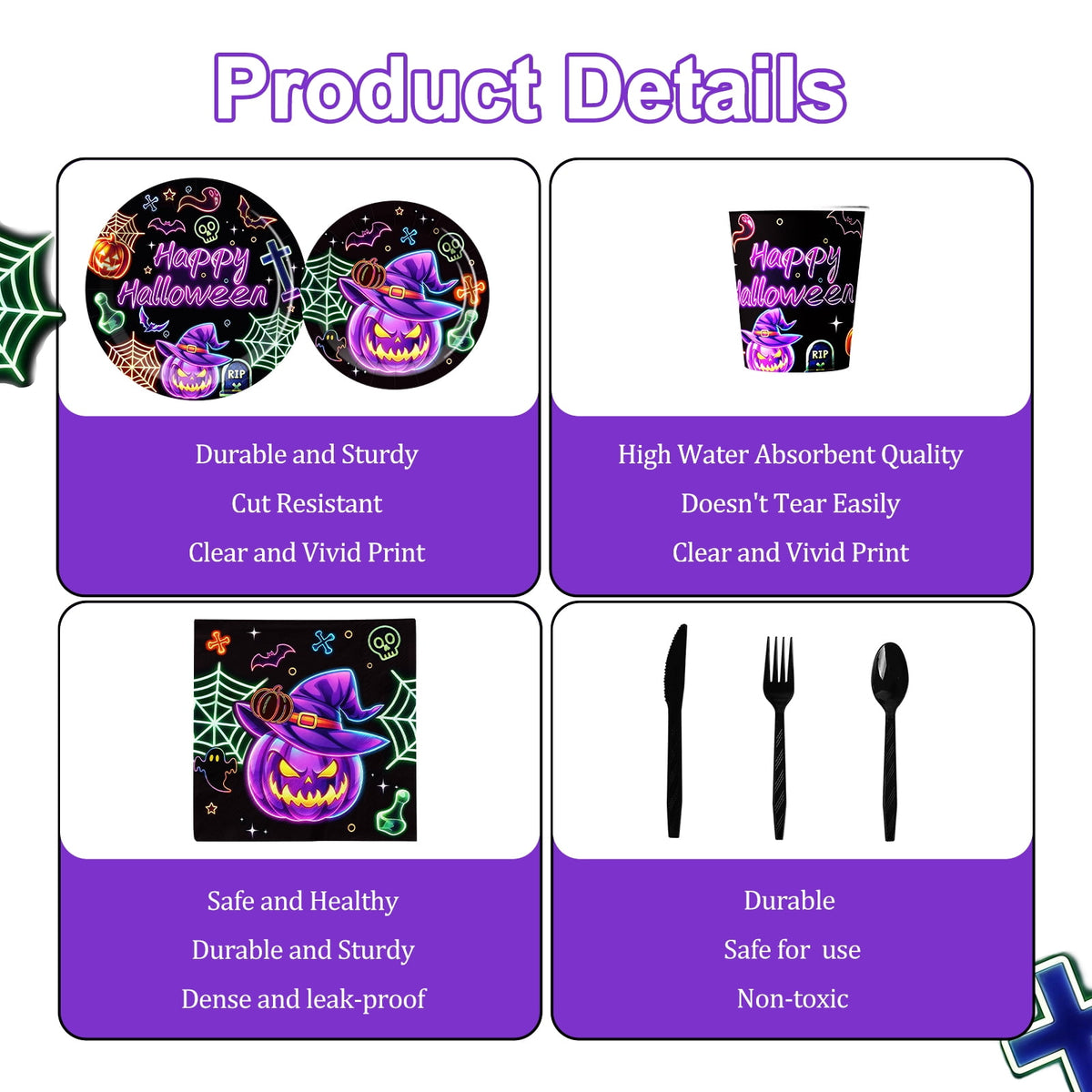 Wowhub Boo Ghost Pumpkin Halloween Tableware Set Serves 24, Halloween Plates and Napkins, Disposable Summerween Party Supplies with Cups, Cutlery & Tablecloth for Halloween Birthday Decorations