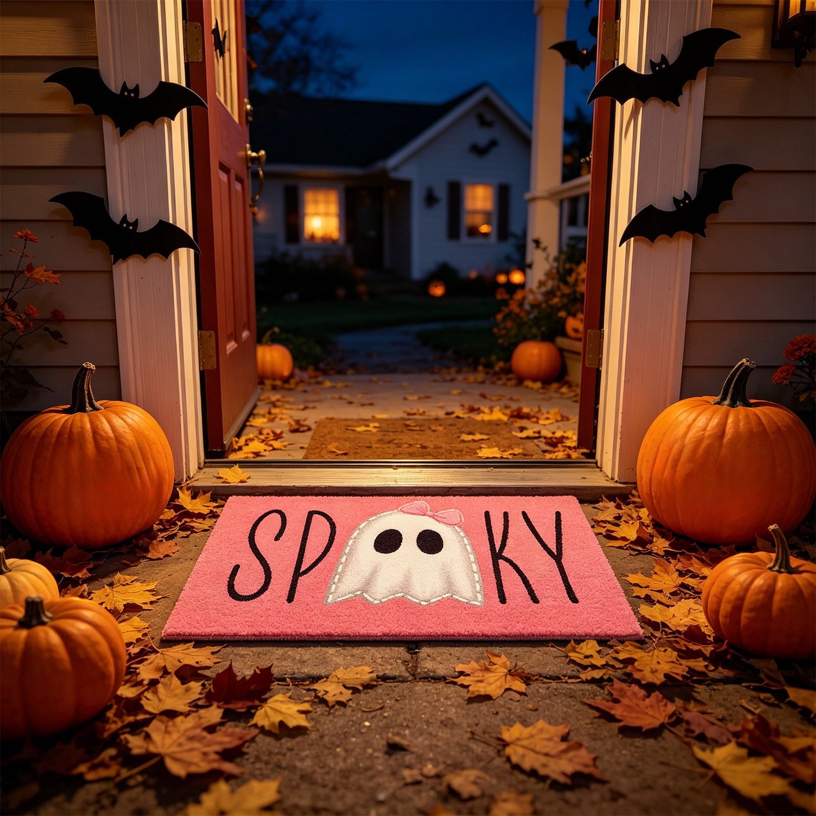 Halloween Doormat Ghost Bath Mat 23.6x15.7in Secure-Grip Absorbent Soft Faux Fur Rug for Bathroom Bedroom Living Room Decor by OVFUIZ