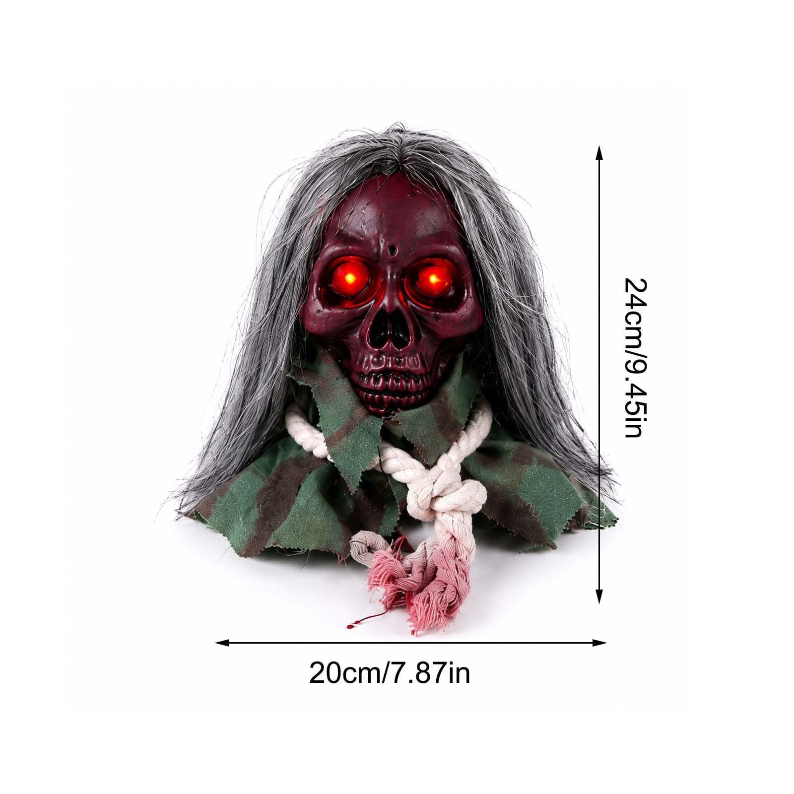 Moving Long Hair Hanging Skull Head Prop, Creepy Animated Halloween Skeleton Decor, Spooky Ornament for House, Party, Indoor Outdoor (Batteries Not Included)