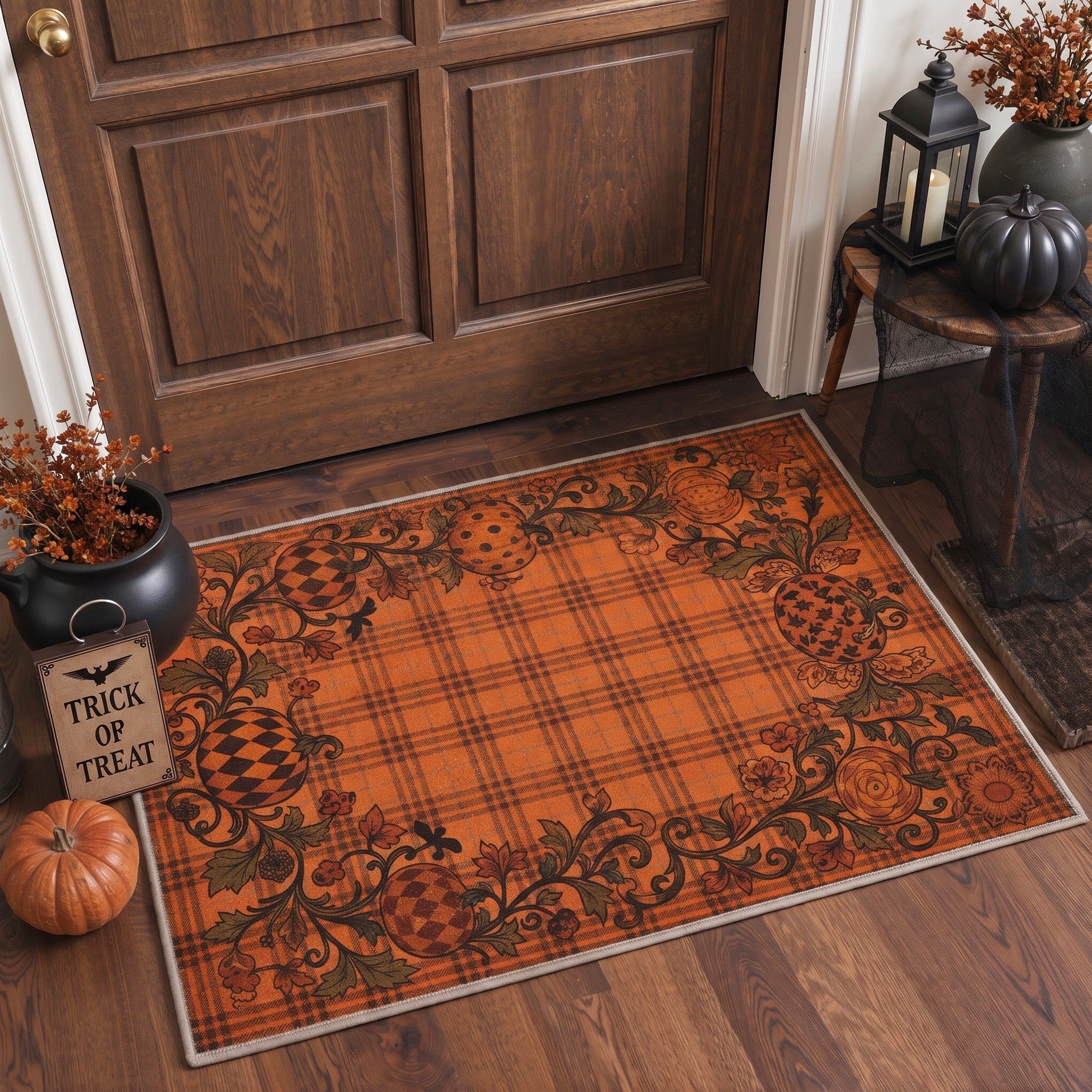 GENIMO 2'x7' Halloween Runner Rug, Washable Non Slip Soft Vintage Witch Indoor Outdoor Hallway Runner for Porch Patio Kitchen Entryway, Vintage Black