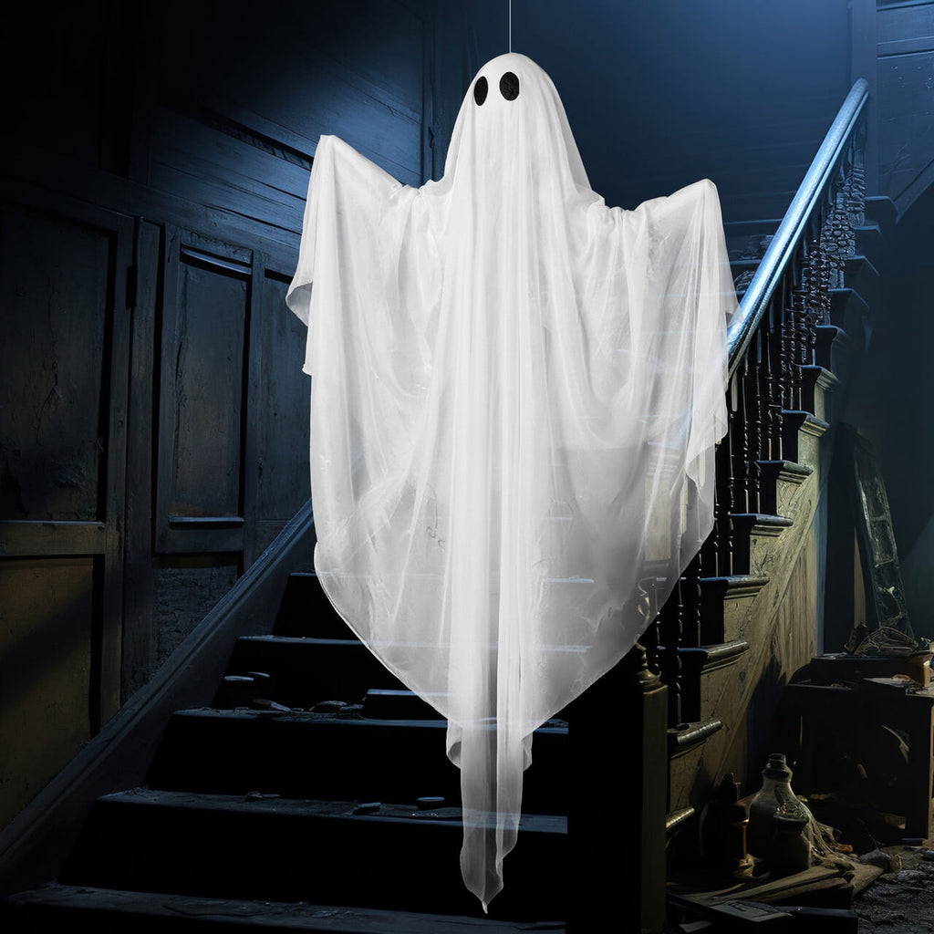 Joyfy 47inch Halloween Decorations Outdoor Hanging Ghost,Light up White Ghosts with Spooky Warm White LED Light,Halloween Outdoor Yard Porch Decorations,Haunted House Decorations
