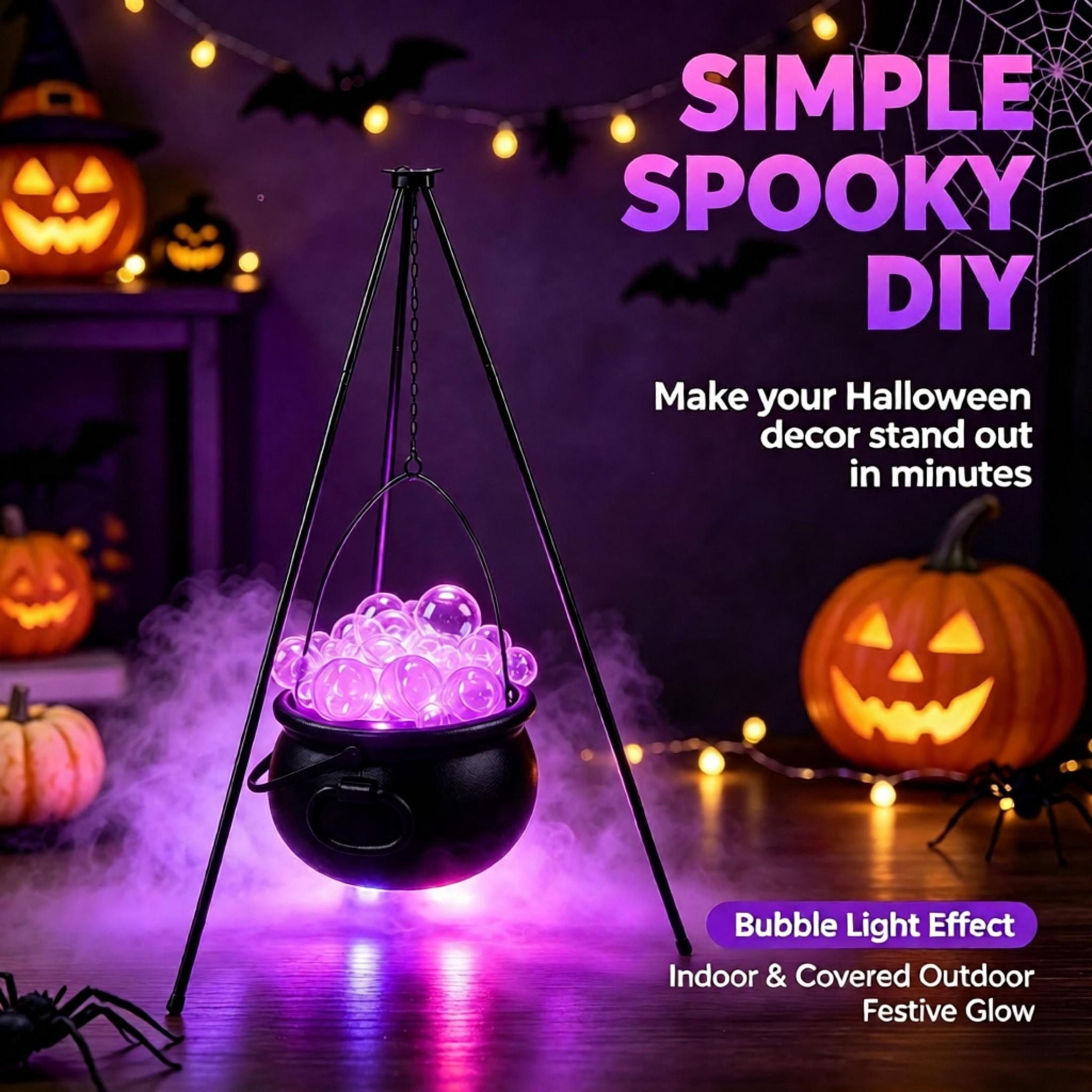 Muecwrye Halloween Decorations Outdoor, Halloween Clearance! Halloween Witches Cauldron on Tripod with Lights, DIY Bubbling Cauldron Set Decor for Home Porch Outside, Halloween Party Supplies