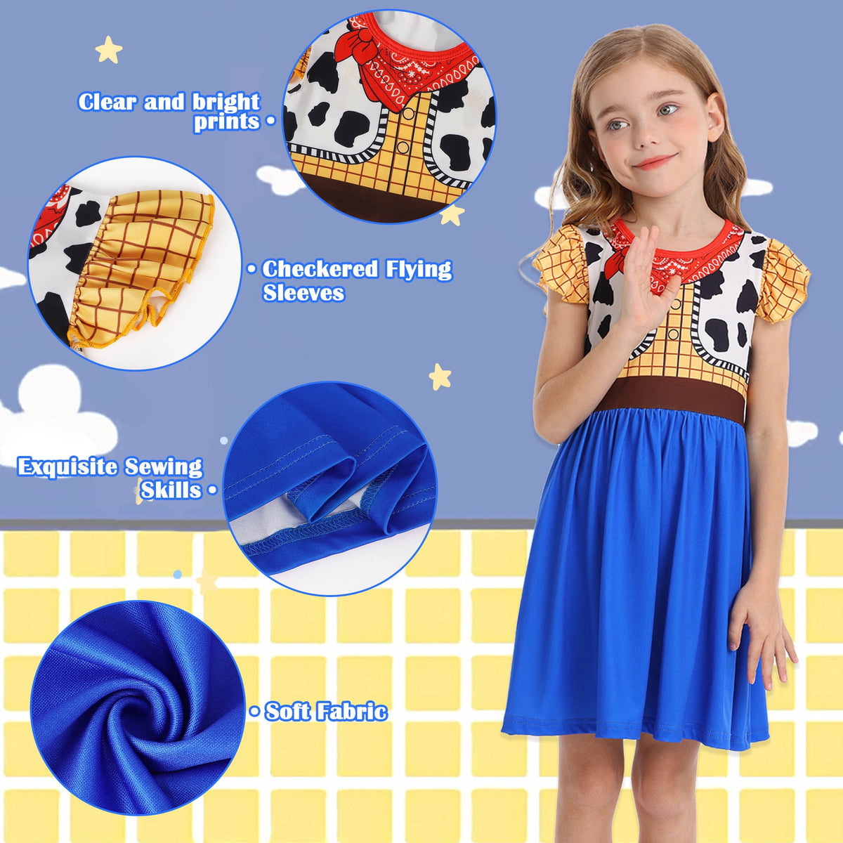 Benylion Girls Cowgirl Costume Summer Dress Toddler Princess Dress up for Kids Birthday Outfits Halloween Role Play Clothes for 3-4 Years