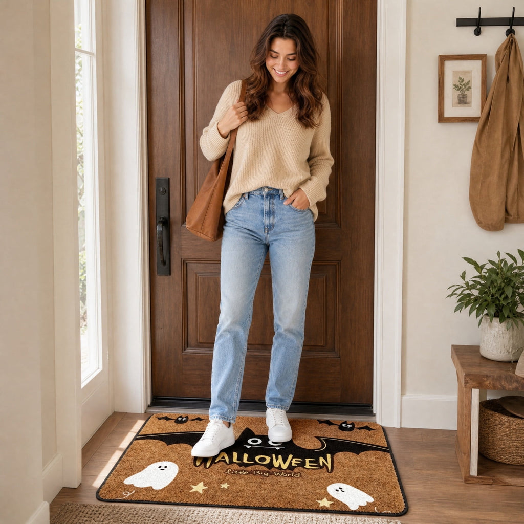 Halloween Doormat Vintage Retro Style Mat 23.6x15.7in Secure-Grip Absorbent Coir Look Entryway Rug for Front Porch Indoor Outdoor Decor by OVFUIZ
