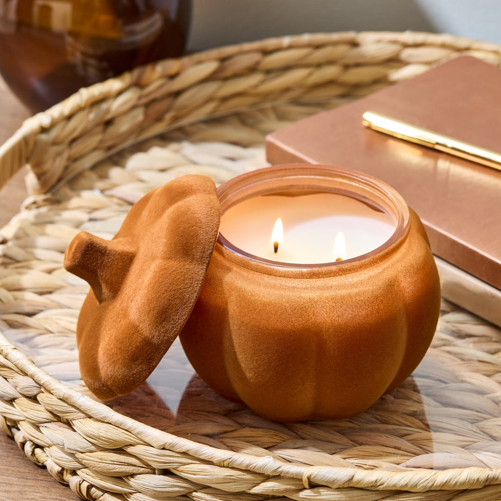 Better Homes & Gardens Flocked Pumpkin Jar Candle, Pumpkin Snickerdoodle Swirl, 2-Wick, 12.7 oz