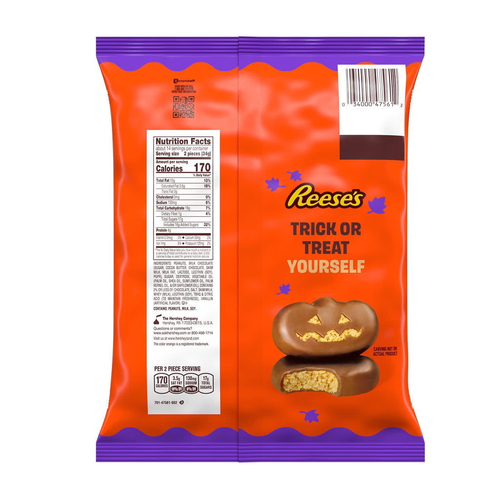 (2 pack) REESE'S Milk Chocolate Snack Size Peanut Butter Pumpkins, Halloween Candy Jumbo Bag, 16.2 oz