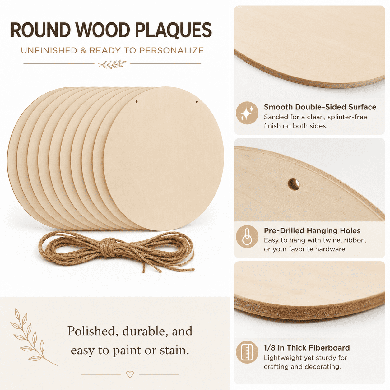 Unfinished Wood Crafts,DIY Wood Rounds for Crafts,Door Hanger Painting DIY Home Decor 12" 10 Pack