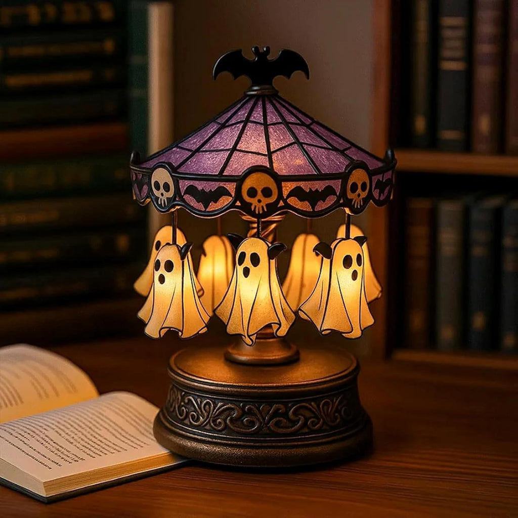 Halloween Ghost Carousel Lights, Plug-in Automatic Carousel,Ghost Night Light Up Kit, Spooky Ghost Carousel Lamp Decorations Indoor, for Halloween Party or Gift