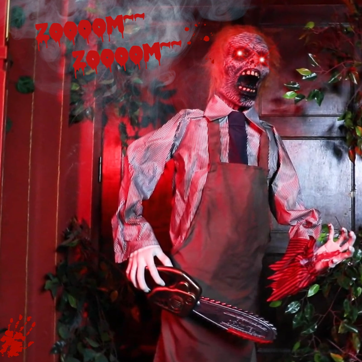 Ktaxon 6ft Chainsaw Killer Animated Halloween Decoration Creepy Halloween Killer w/ Pre-Recorded Screaming, LED Eyes