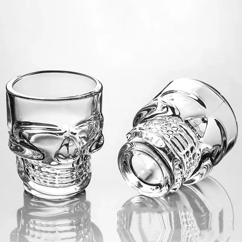 Skull Glass Shot Glasses- Set of 6 1.75oz, Clear