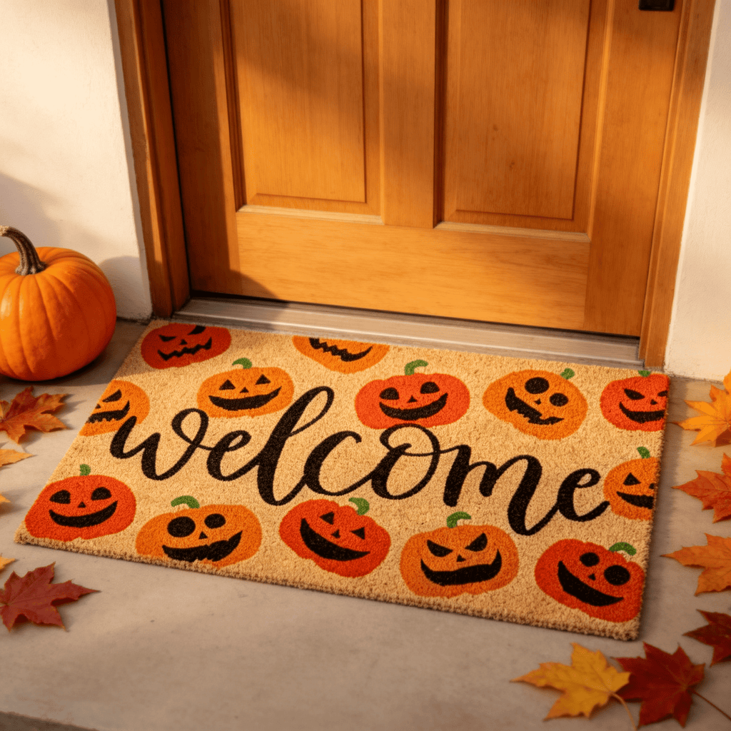 Halloween Pumpkin Welcome Door Mat, Funny Durable Non Slip Decorative Rugs for Bathroom Bedroom Kitchen Front Door