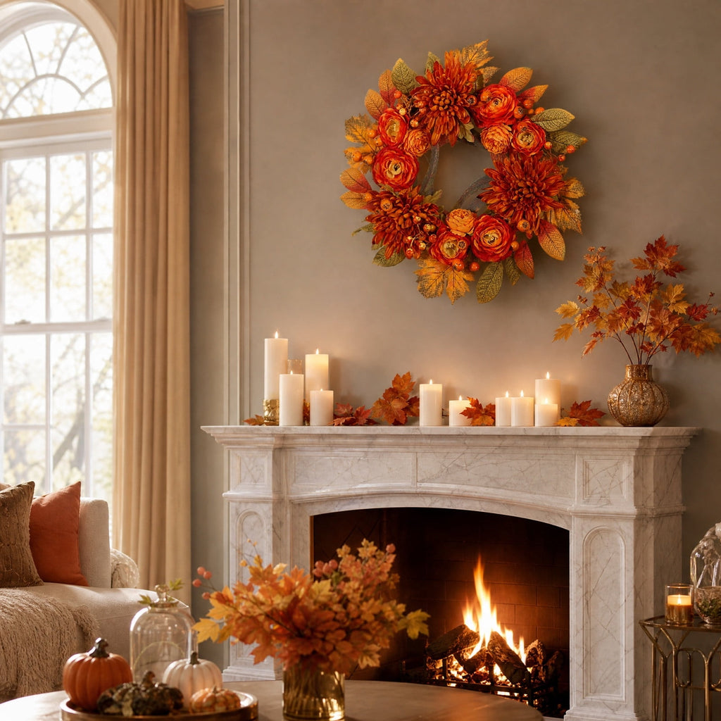 HOARBOEG Autumn Harvest Sunflower Wreath, Artificial Pumpkin Maple Leaf Fall Wreath for Front Door, 21.65 in Thanksgiving Wall Hanging Decor, Outdoor Indoor Harvest Decor