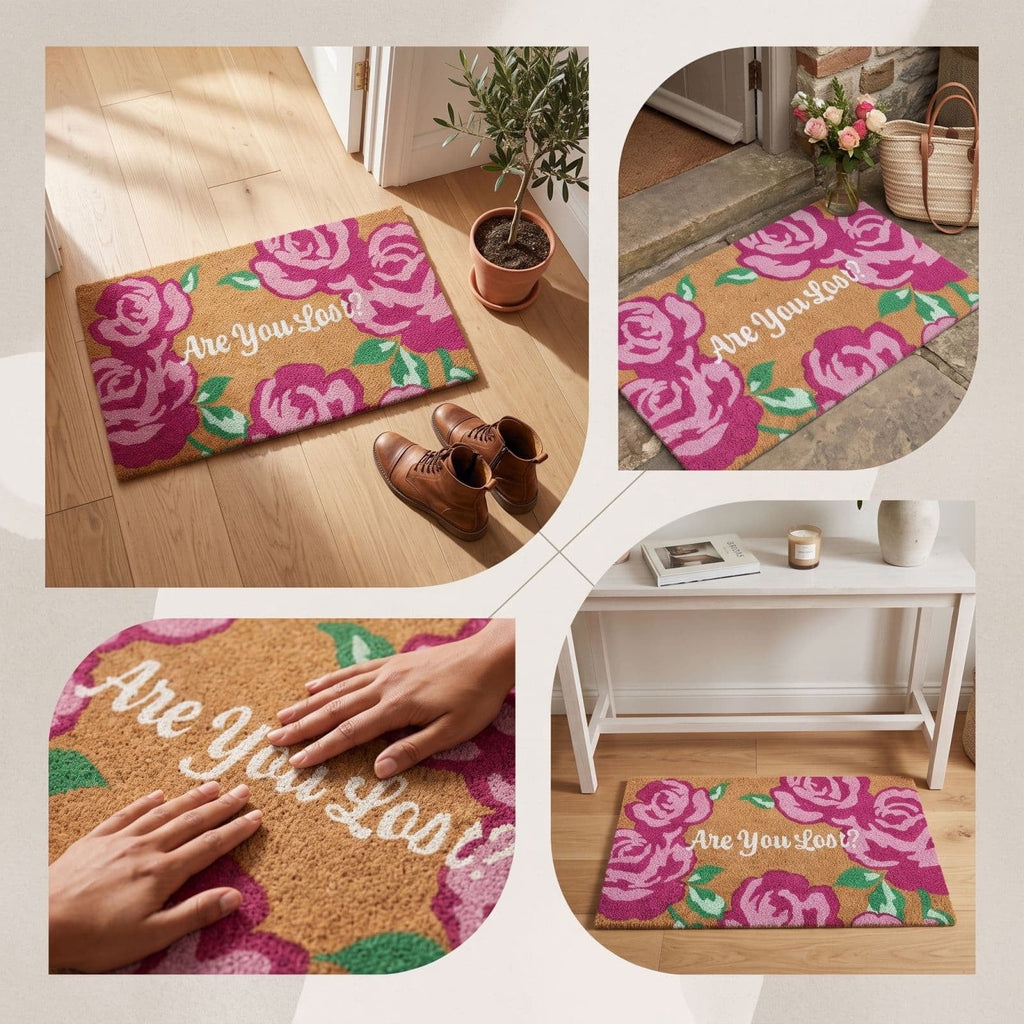 Lypsnake Natural Coco Coir Doormat - "Love Grows Here" Printed with Delicate Floral Pattern, Non-slip Absorbent Entry Mat for Home Entrance Porch Patio and Outdoor Decoration