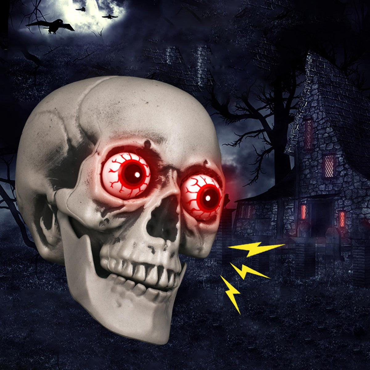 HOARBOEG Glowing Talking Skull Halloween Prop - Realistic Moving Horror Decoration with Sound & Voice Control, Scary Animated Skull for Haunted Houses, Parties, Prank