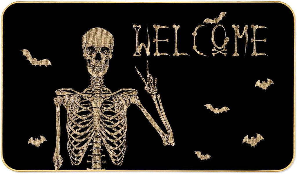 ASKETAM Halloween Doormat Indoor/Outdoor Non-Slip Carpet 19.5" x 31.3" (Happy Skeleton Bat)