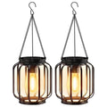 AUHomi Solar Hanging Lanterns, 2 Pack Metal Solar Hanging Lights with Hook, Bright Waterproof LED Lanterns for Outdoor, Classic Decorative Solar-Powered Light for Yard Garden Patio Porch
