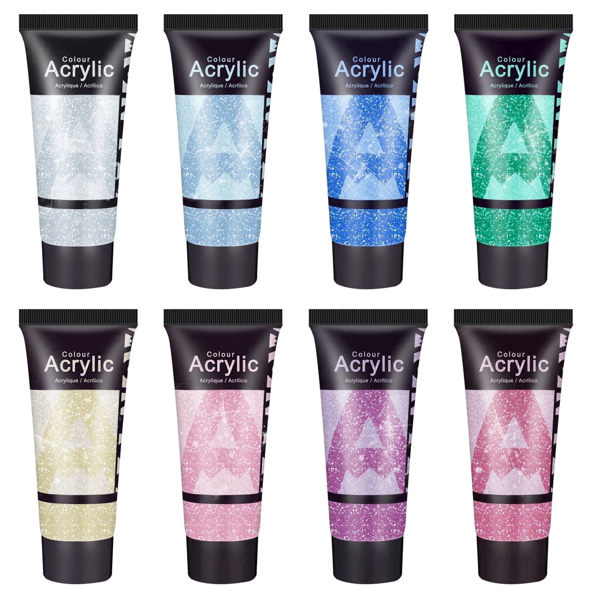 AUREUO Galaxy Glitter Acrylic Paint Set - 8 Twinkle Colors 0.71 Fl Oz / 21ml Tubes Sparkling Art Paints for Crafts Decor Non-toxic Painting Supplies for Artists