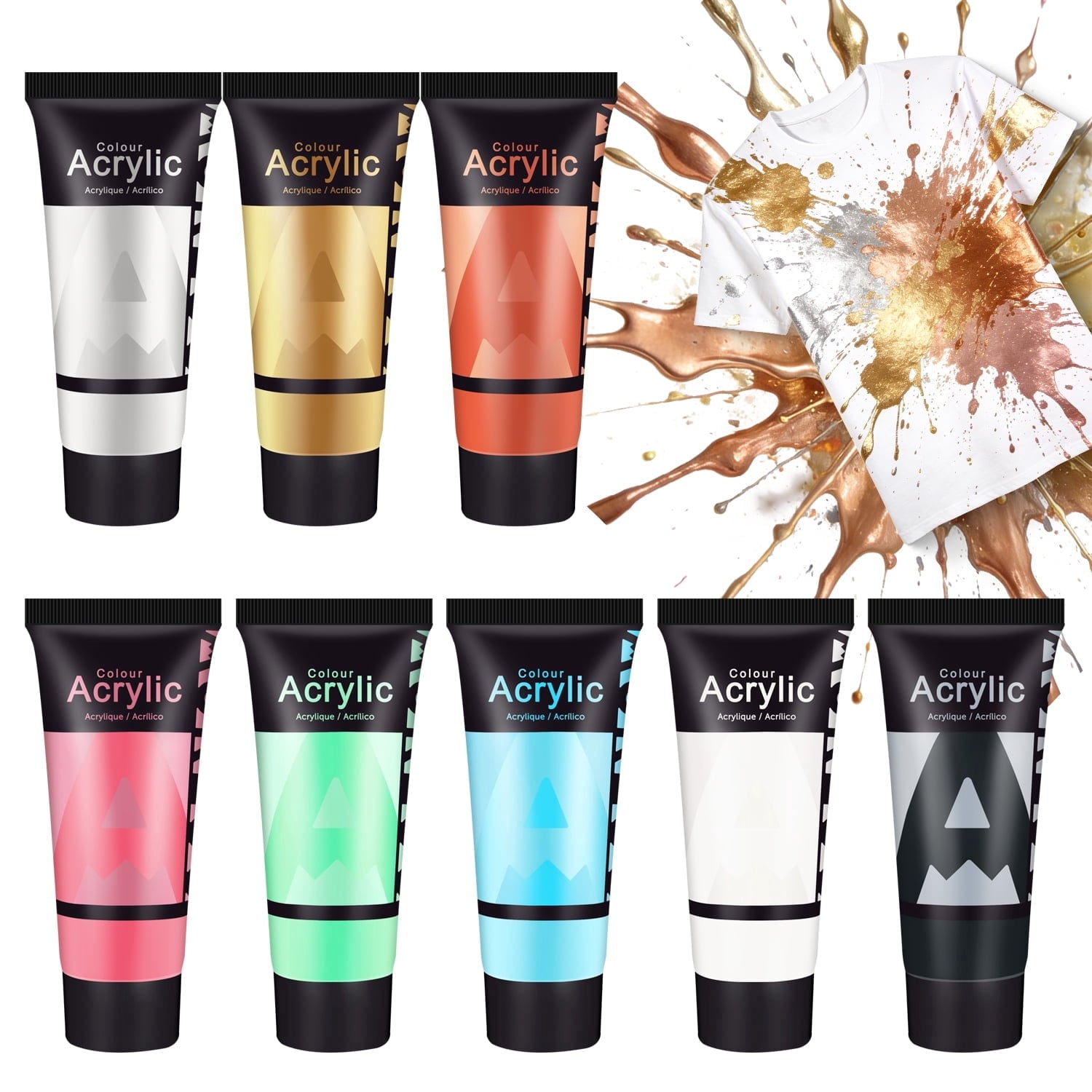 AUREUO Galaxy Glitter Acrylic Paint Set - 8 Twinkle Colors 0.71 Fl Oz / 21ml Tubes Sparkling Art Paints for Crafts Decor Non-toxic Painting Supplies for Artists
