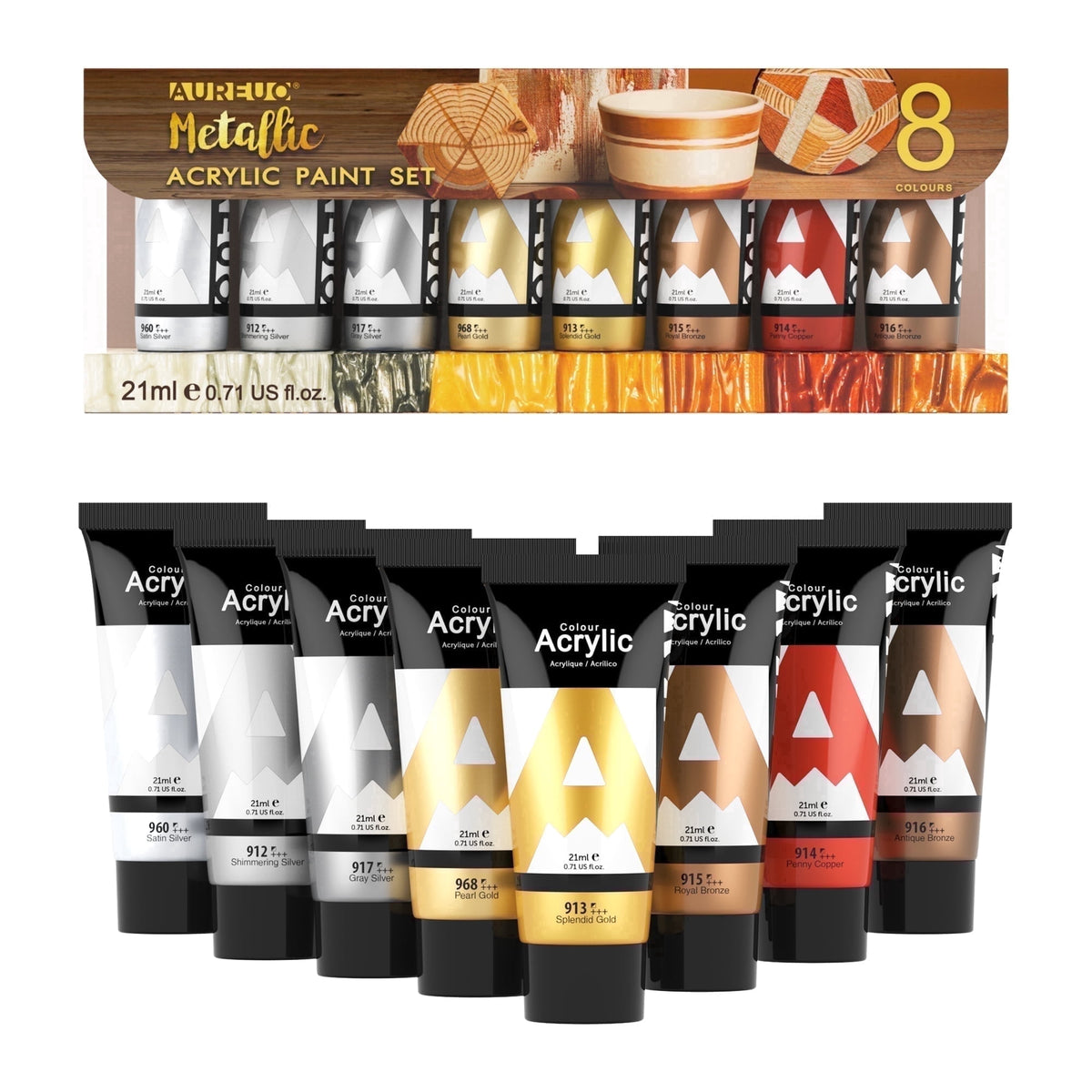 AUREUO Galaxy Glitter Acrylic Paint Set - 8 Twinkle Colors 0.71 Fl Oz / 21ml Tubes Sparkling Art Paints for Crafts Decor Non-toxic Painting Supplies for Artists