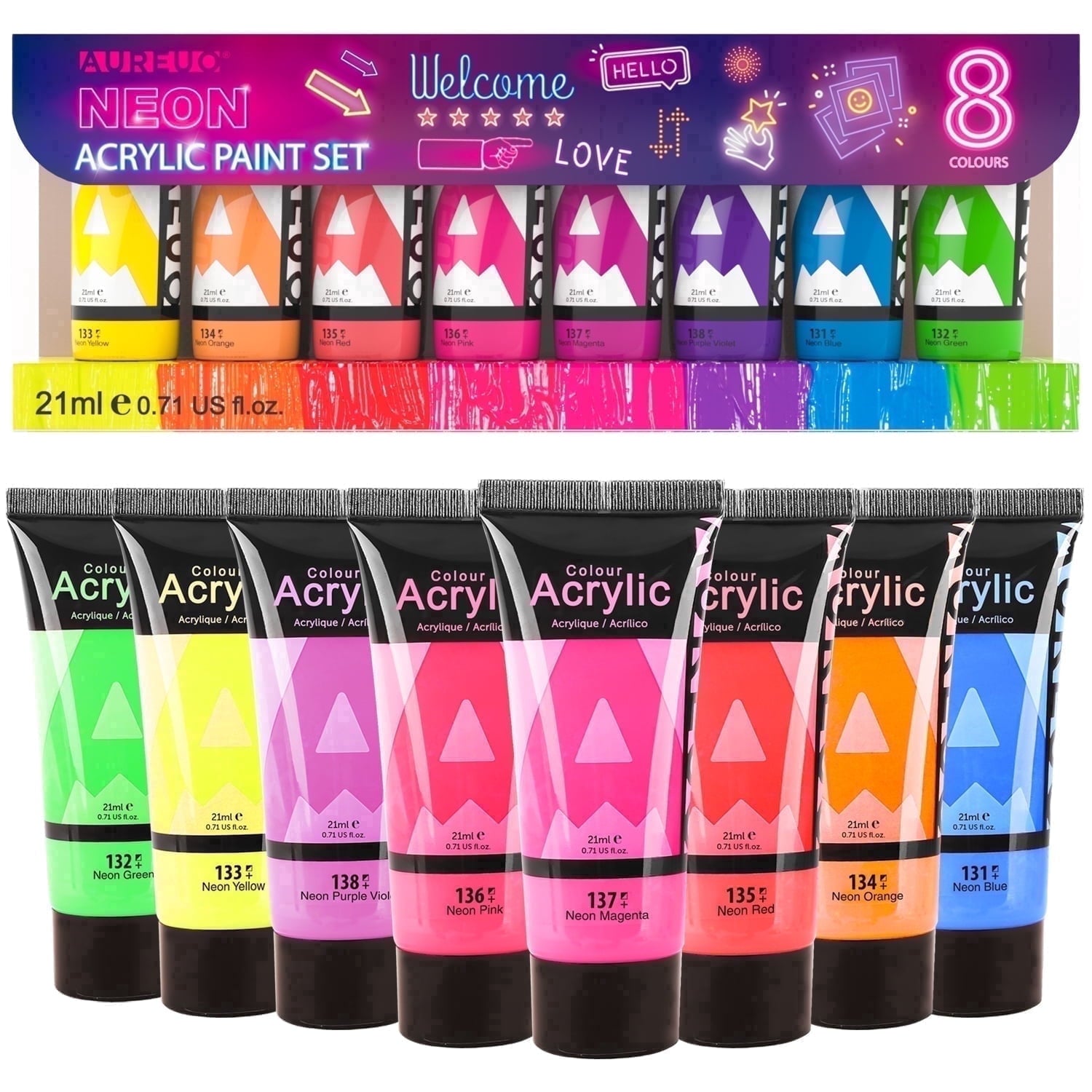 AUREUO Galaxy Glitter Acrylic Paint Set - 8 Twinkle Colors 0.71 Fl Oz / 21ml Tubes Sparkling Art Paints for Crafts Decor Non-toxic Painting Supplies for Artists