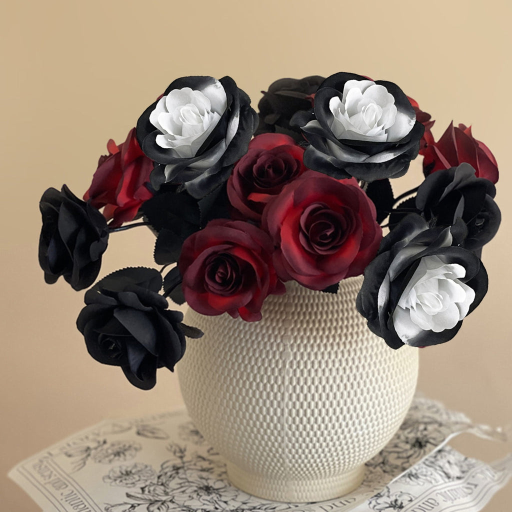 AZXY Halloween Decor, Halloween Indoor Decor, Halloween Tabletop, Artificial Red Silk Rose Stems, Gothic Fake Floral Bouquet, Halloween Decorations for Home Table Party Decor