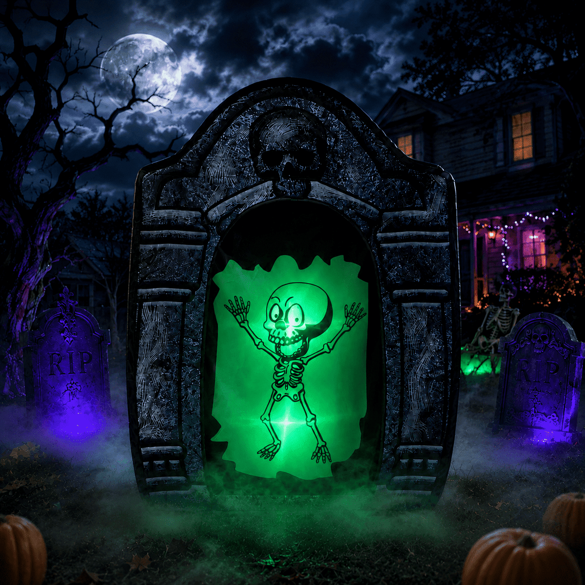 Wondiair 41" Halloween Skull Tombstone with Glowing LED Eyes, Foldable Outdoor Graveyard Decoration for Yard, Lawn, Cemetery & Haunted House