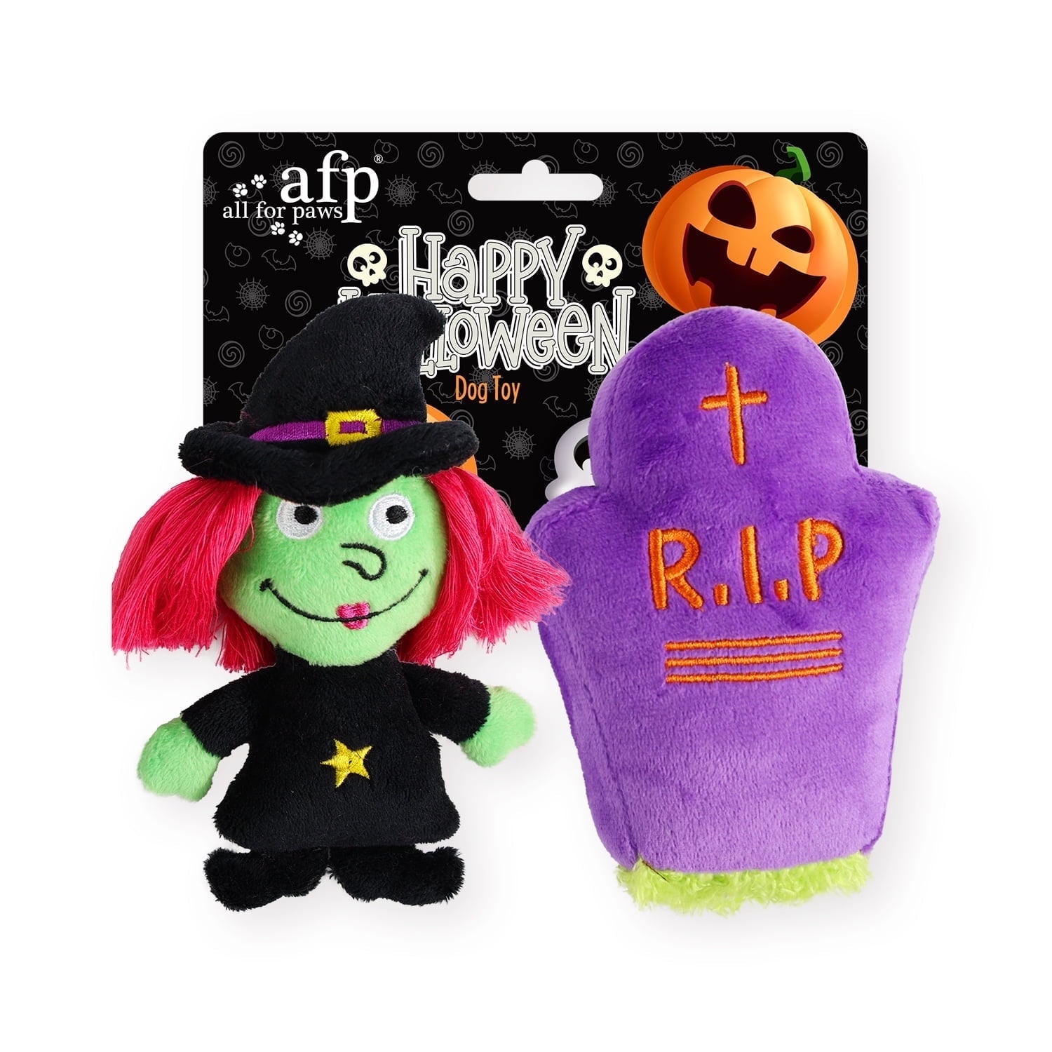 All For Paws Halloween 4-Pack Dog Toy Set - Gift Box Includes Dog Lick Mat, Puppy Squeaky Firehose Toy, Latex Dog Chew Toy & Dog Treat Dispenser