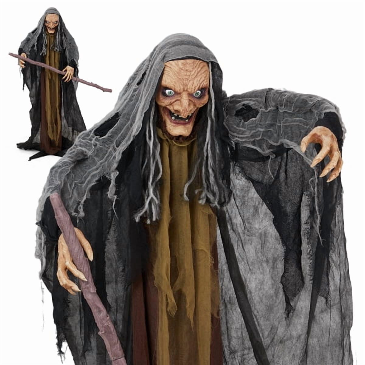 Alvantor Halloween Animated Decorations - 5.3 FT Sensor-Activated Animatronic Witch with Staff, LED Eyes and Swaying Motion