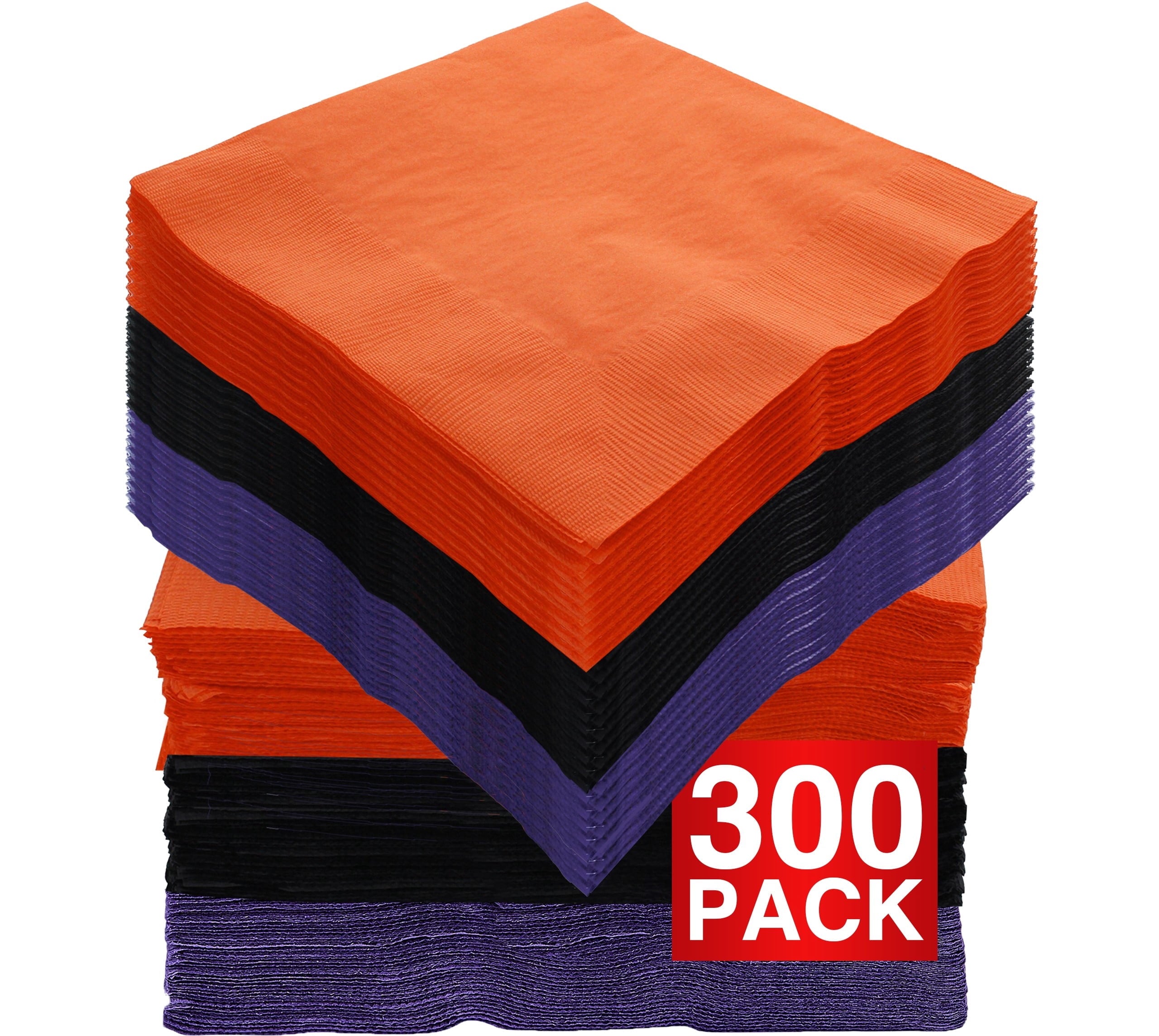Amcrate Big Party Pack 200 Count Black Orange Beverage Napkins - Ideal for Halloween Party, Wedding, Party, Birthday, Dinner, Lunch, Cocktails. (5” x 5”)