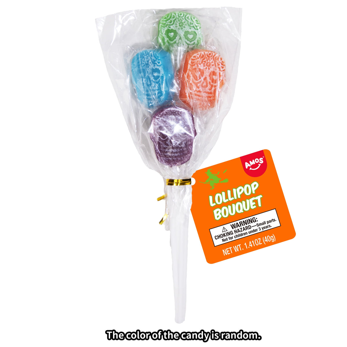 Amos Halloween Lollipop Bouquets, Assorted, Gluten, Milk and Nut Free, 1.76 oz, 5 Count