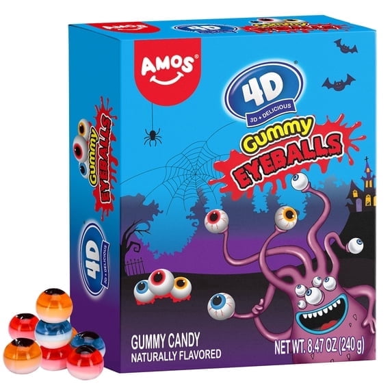 AMOS Cotton Candy Halloween Pizza, Eyeballs Candy for Party, Gluten-Free, 6 Count, 6.35 oz