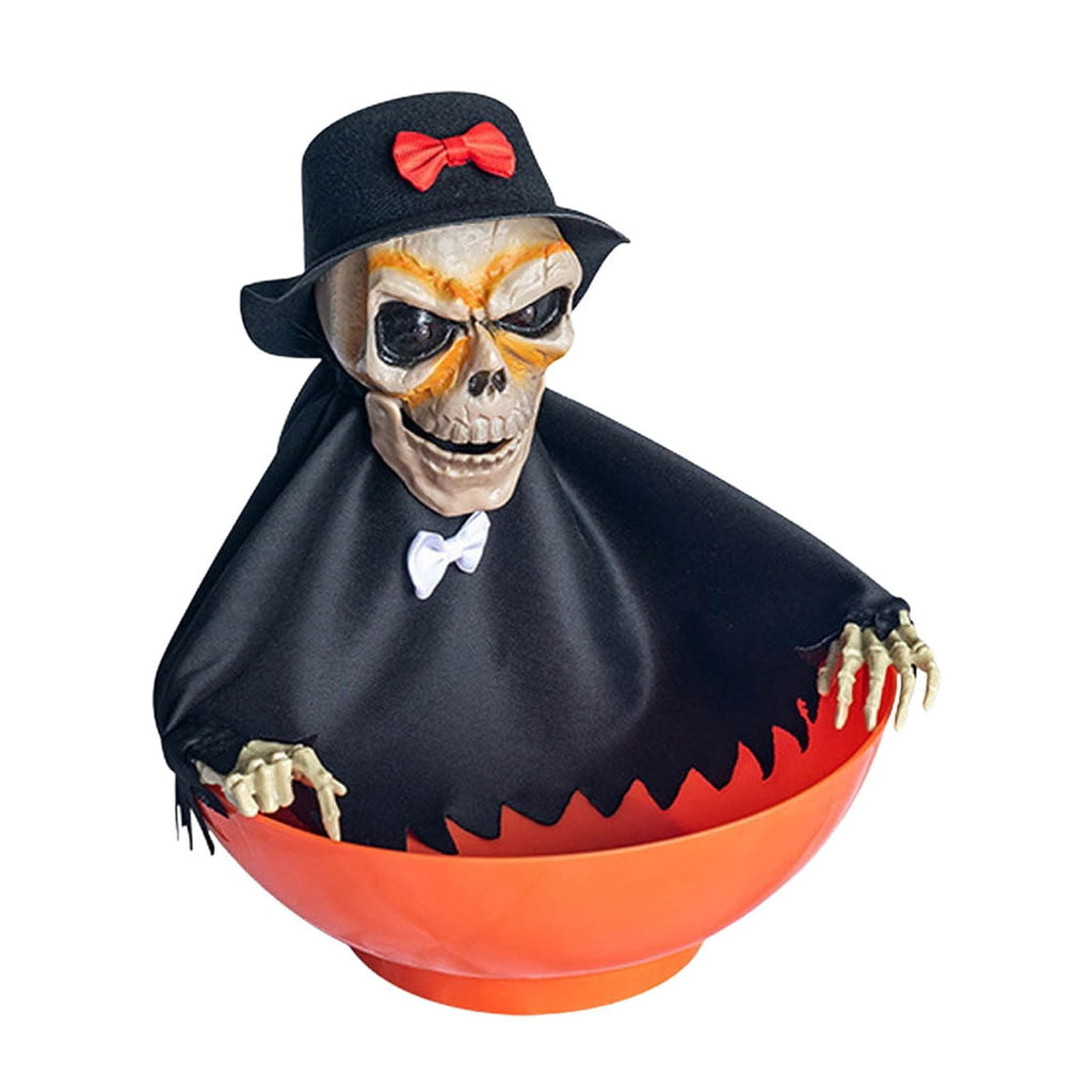 Animated Halloween Candy Bowl - Motion-Activated Skull with LED Eyes & Sound - Screaming Trick or Treat Candy Dish for Prank Decor