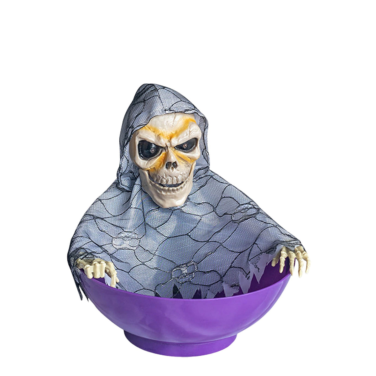 Animated Halloween Candy Bowl - Motion-Activated Skull with LED Eyes & Sound - Screaming Trick or Treat Candy Dish for Prank Decor