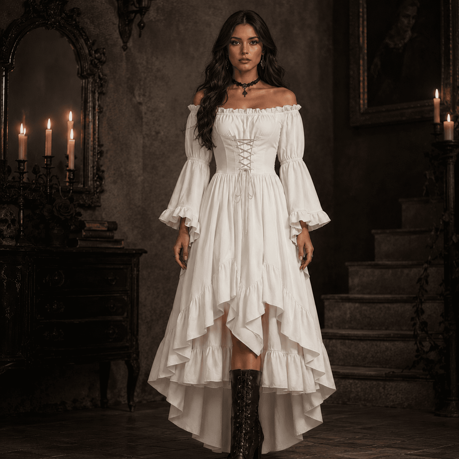 Anmrize Full Length Halloween Dress, Renaissance Faire Outfit, Women Medieval Victorian Gown, Off Shoulder Renaissance Dress, Womens's Medieval Renaissance Costume Cosplay Over Dress, White S