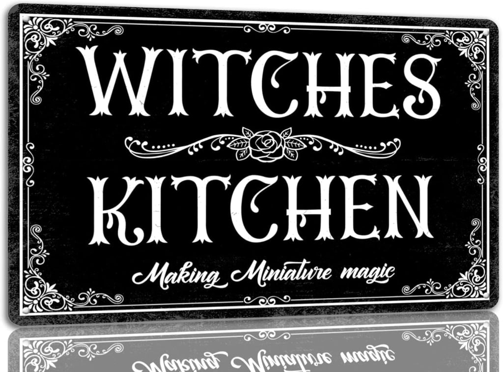 AociSuki Witches Kitchen Sign Halloween Metal Sign Vintage Spooky Decor Halloween Witch Decor Signs Gothic Halloween Decorations for Cafe Bar Kitchen 8x12 Inch