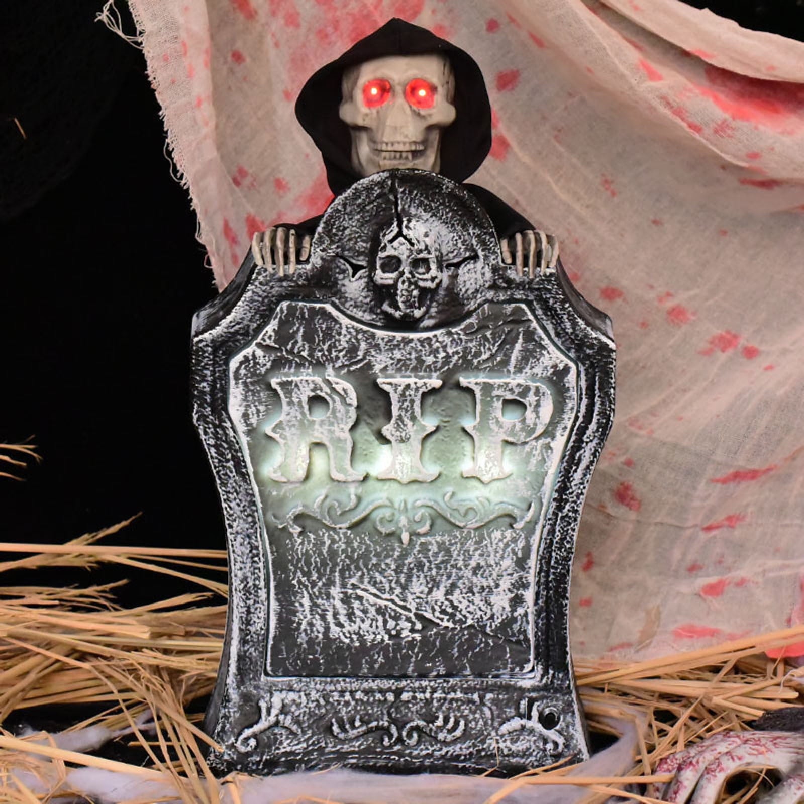 Aodebiao Halloween Animatronic Zombie Tombstone Animated Skeleton Decorations - Sensor Activated with Creepy Sound, Scary Move, Light Up Eyes, Spooky Decor Horror Prop for Indoor/Outdoor