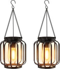 Diigabo 2-Pack Solar Hanging Lanterns Outdoor Metal Waterproof LED Lights with Hook Warm Bright Decorative Lanterns for Yard Garden Patio