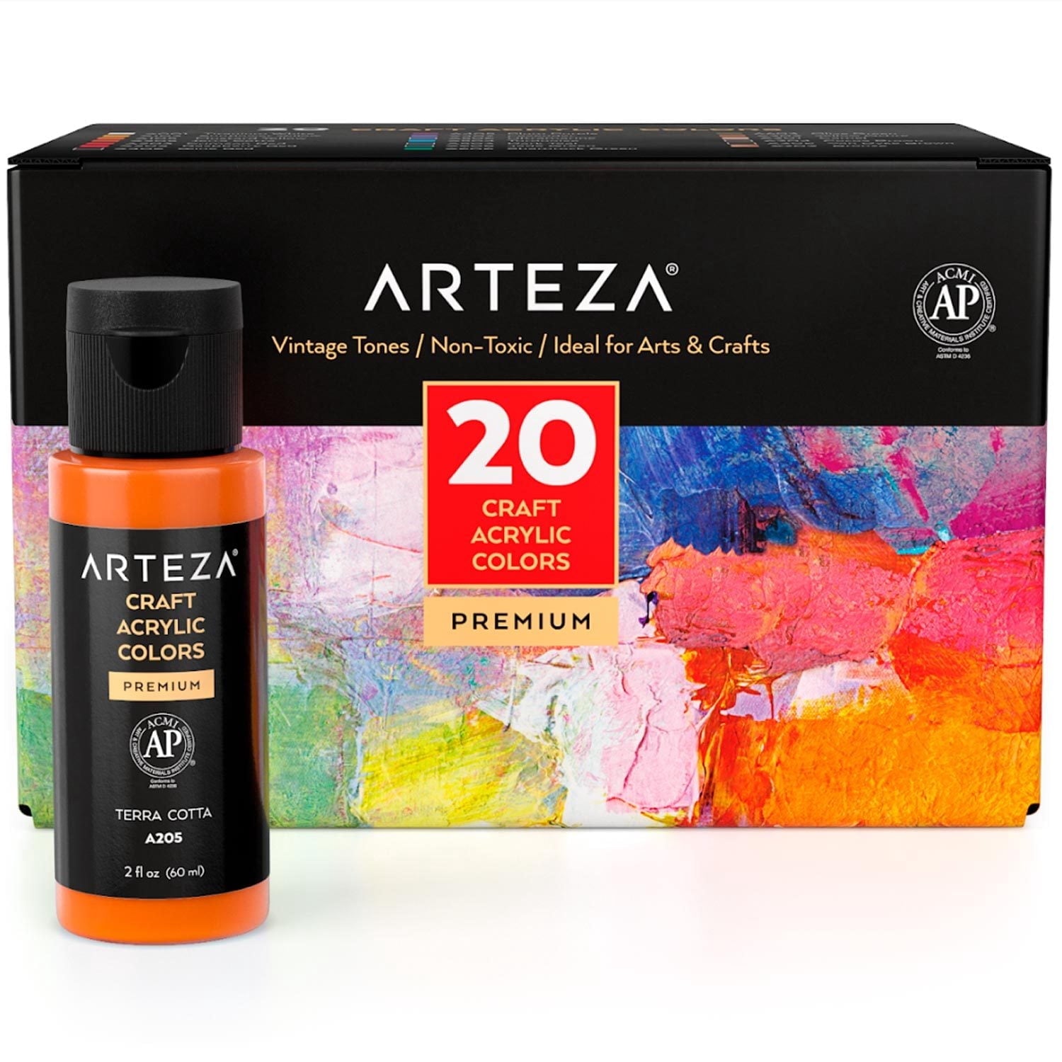 Arteza Acrylic Craft Paint, Matte Finish, Multicolor, Set of 20, 60 mL
