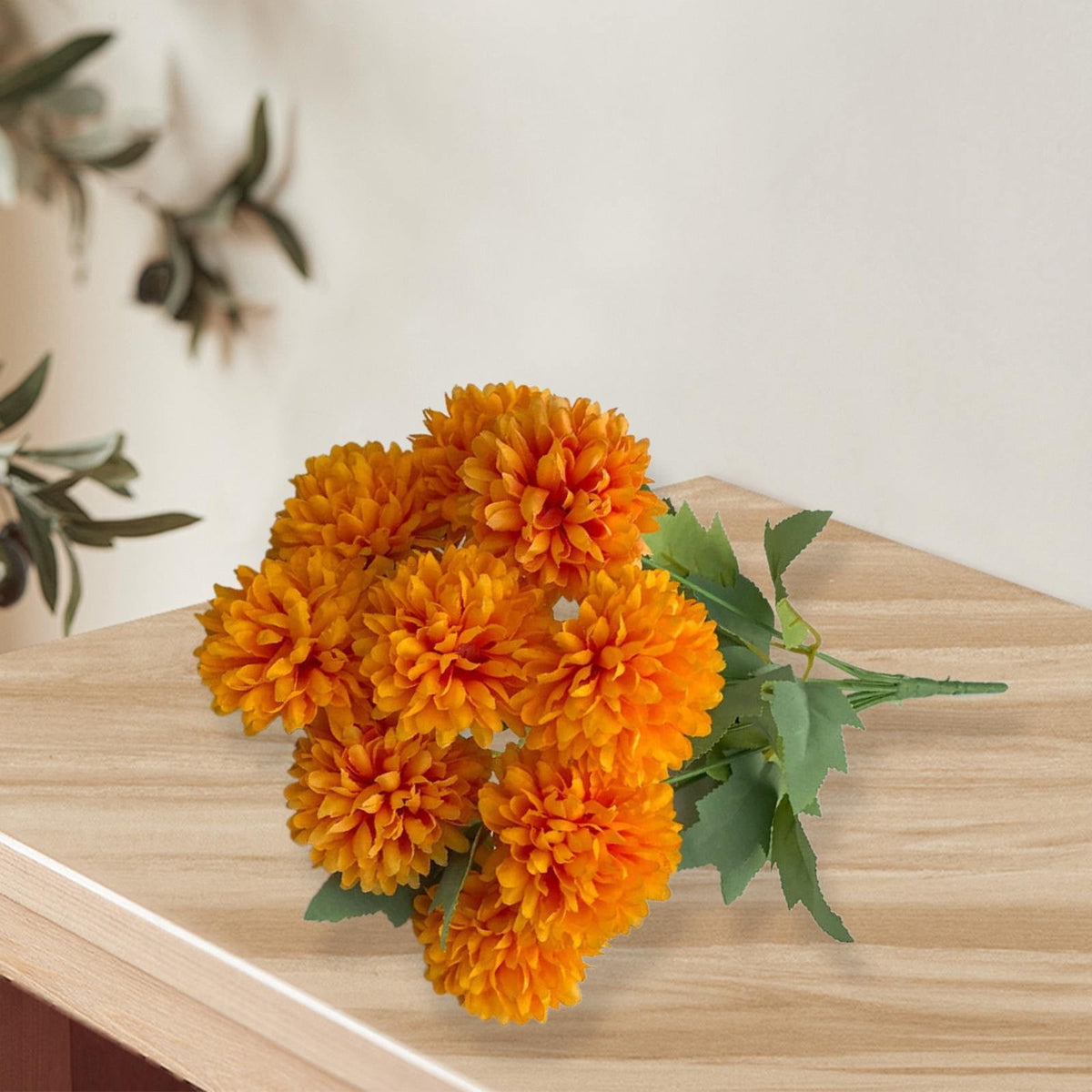 Fall Outside Decor Simulation 6-Head Chrysanthemum Bouquet Autumn Edition - Sapphire Blue Fake Flowers For Outdoors Fall Door Decor Faux Pumpkins For Outdoor For Fall Decor