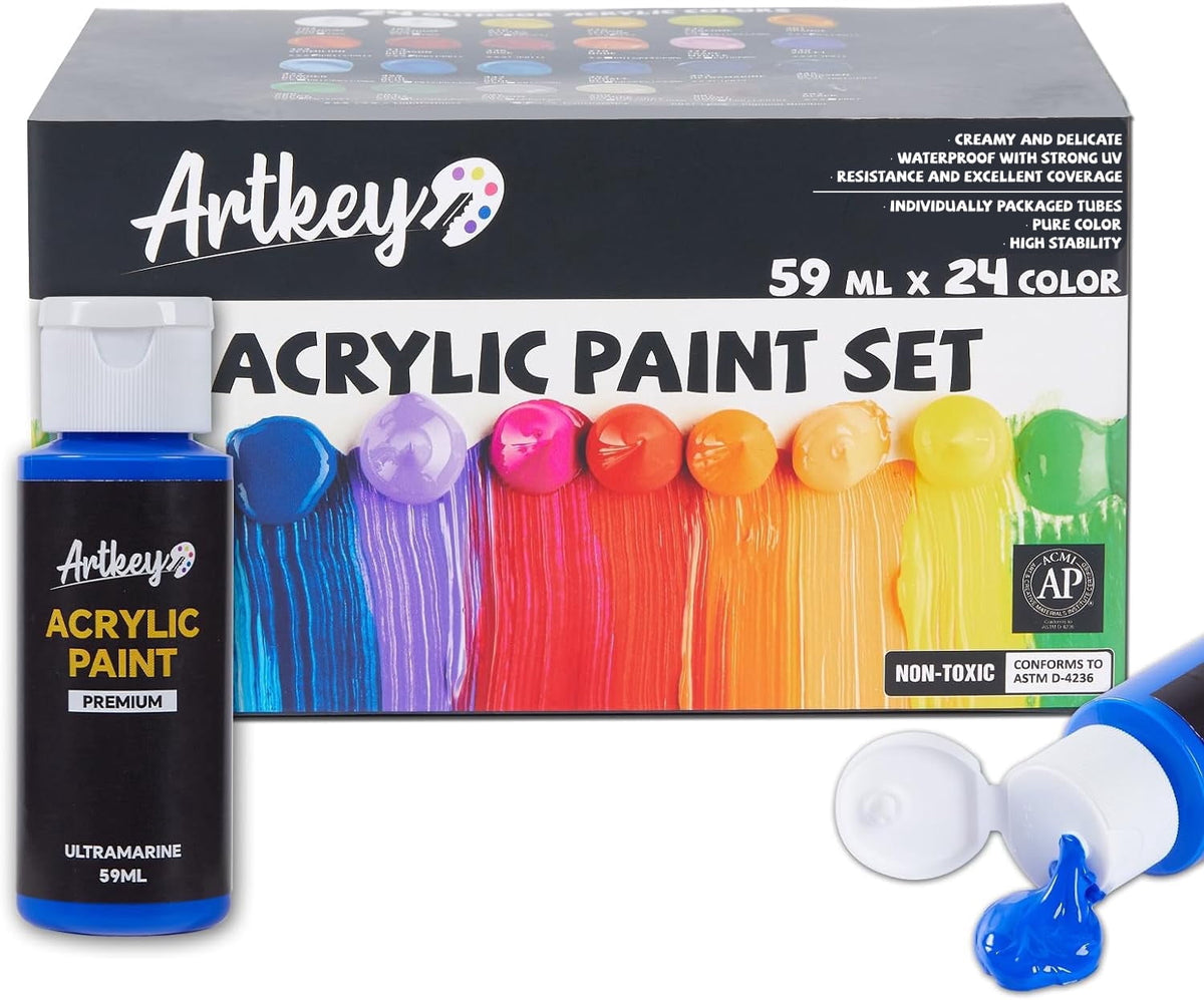 Artkey Acrylic Craft Paint Set, Festival, 24 Colors (2-Ounce)