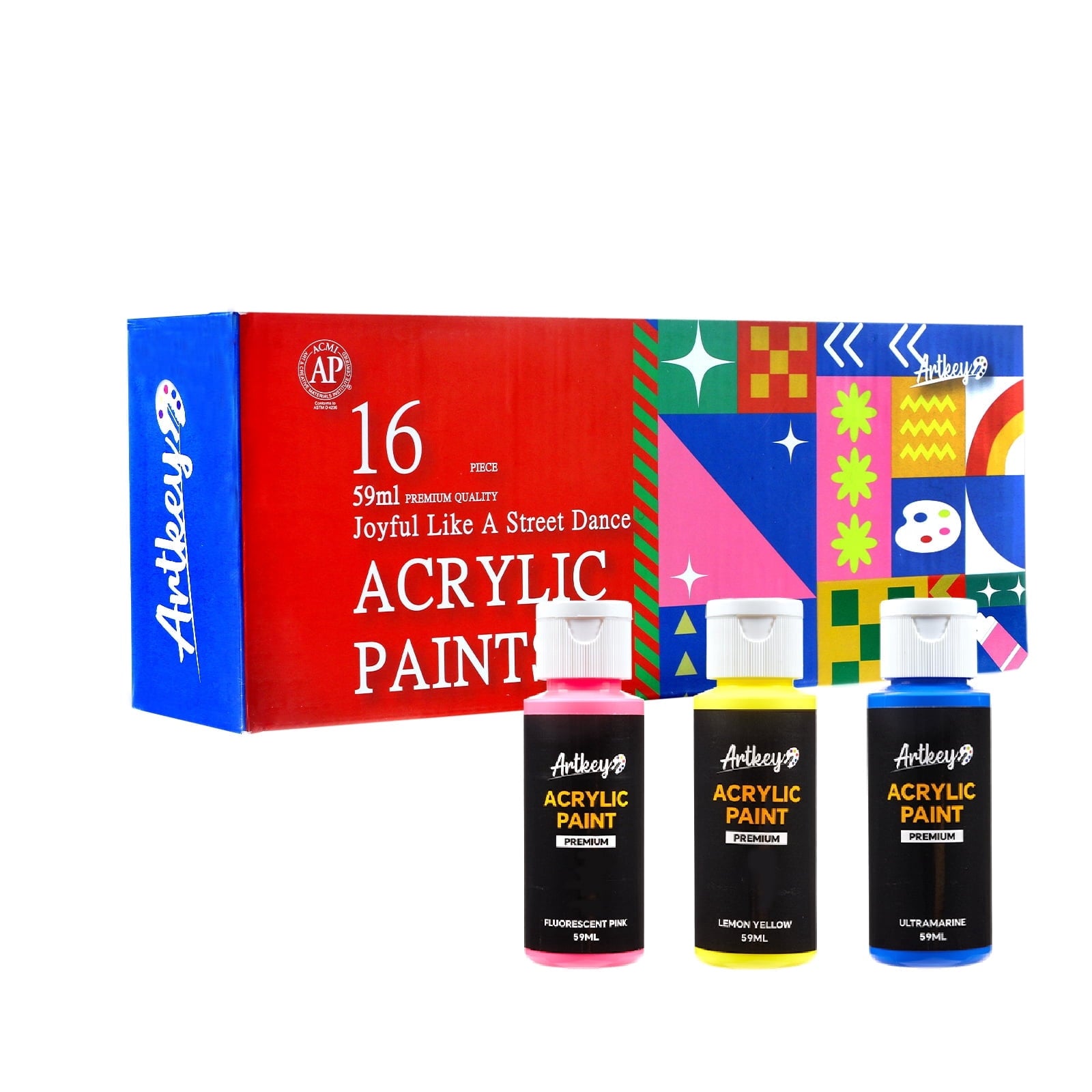 Artkey Acrylic Craft Paint Set, Festival, 24 Colors (2-Ounce)