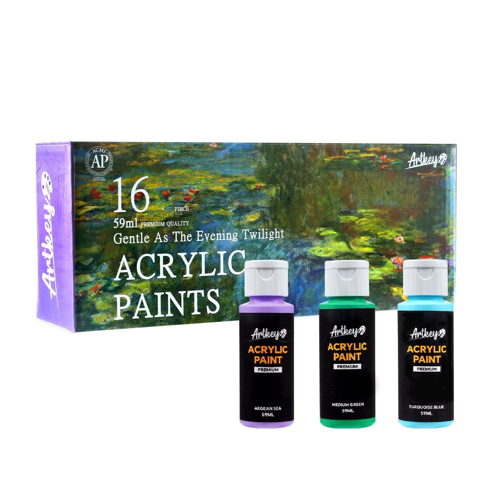 Artkey Acrylic Craft Paint Set, Festival, 24 Colors (2-Ounce)