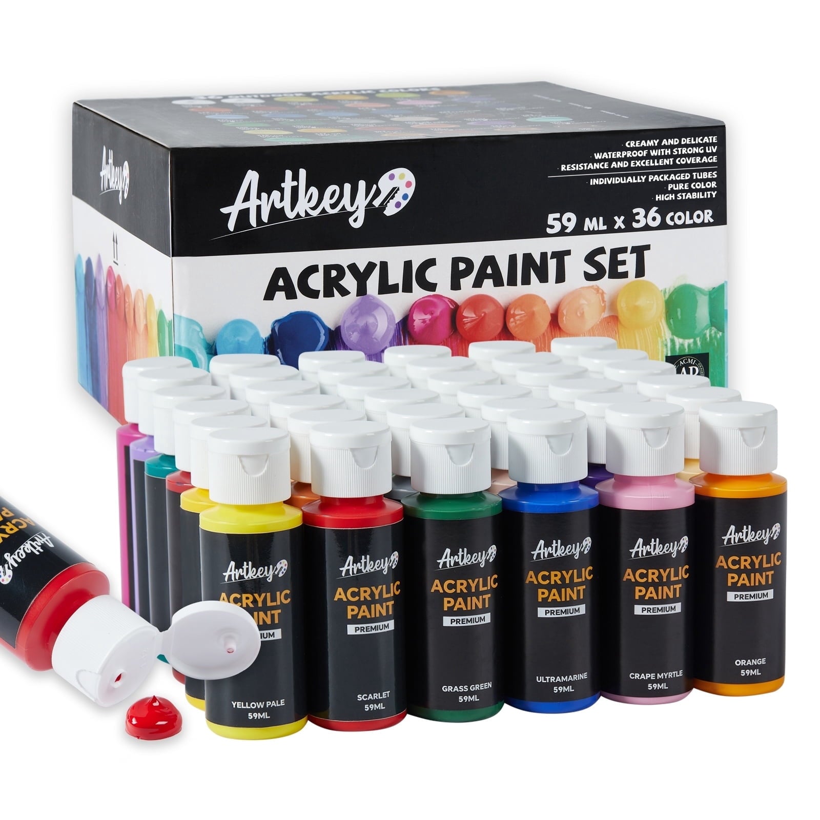 Artkey Acrylic Craft Paint Set, Festival, 24 Colors (2-Ounce)