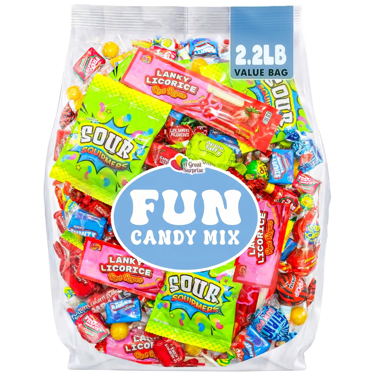 A Great Surprise Assorted Candy Mix, 5 lb Bulk Individually Wrapped Candy Variety Pack for Piñatas, Goodie Bags, Candy Bowls, Party Favors & Events