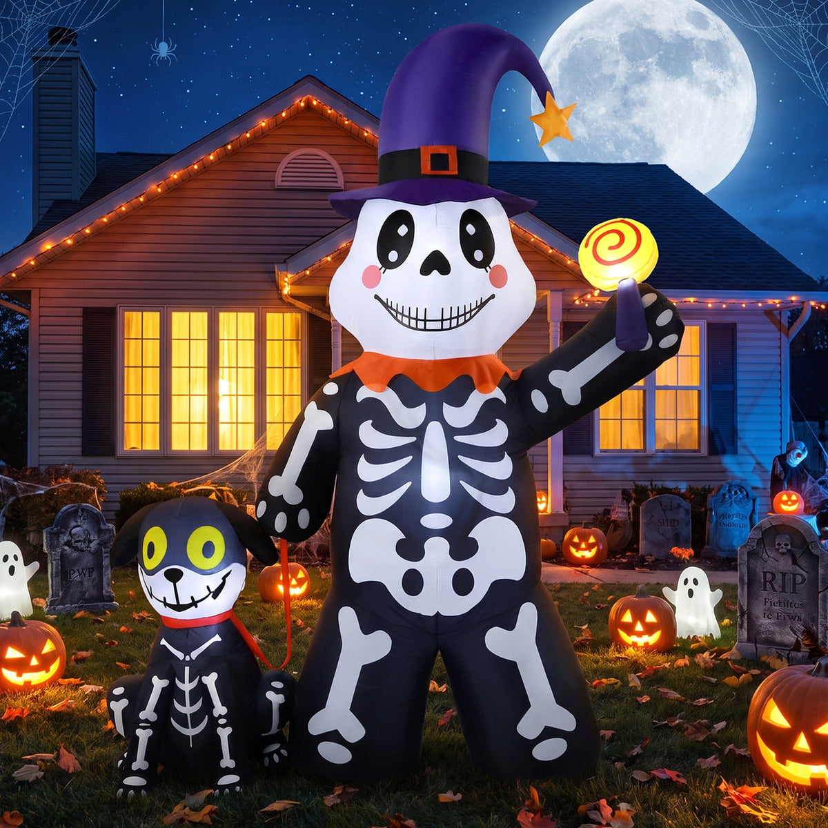 Ayieyill 3.6FT Halloween Inflatable Outdoor Decorations - Trunk or Treat Car Decorations - Halloween Blow Ups Animated Skeleton Dinosaur with LEDs for Halloween Outdoor Yard Decorations