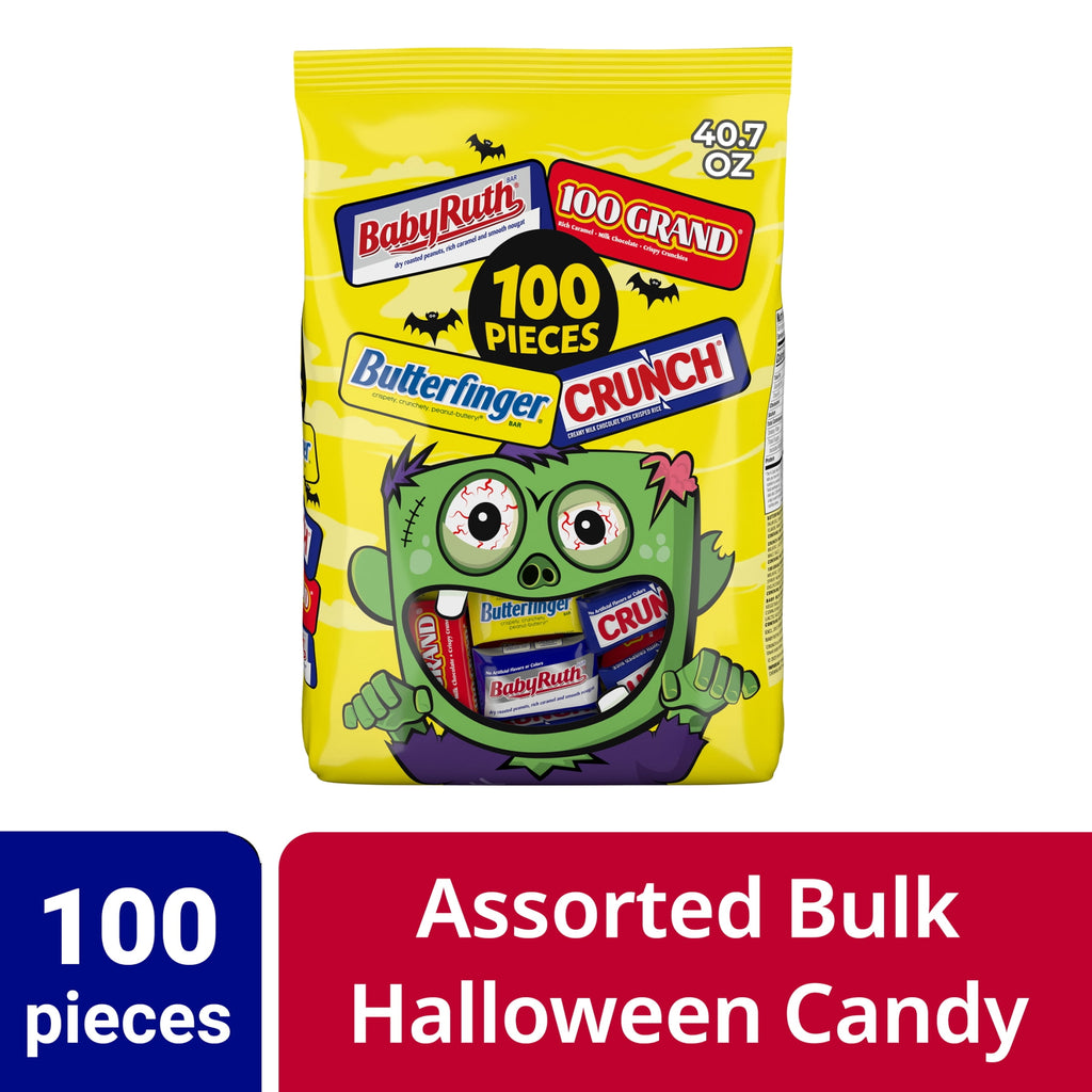 Butterfinger, CRUNCH, Baby Ruth & 100 Grand Halloween Candy Bulk, 100 count