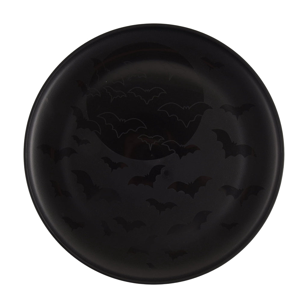 Mainstays 10.5 in Round Plastic Halloween Bats Dinner Plate, Black
